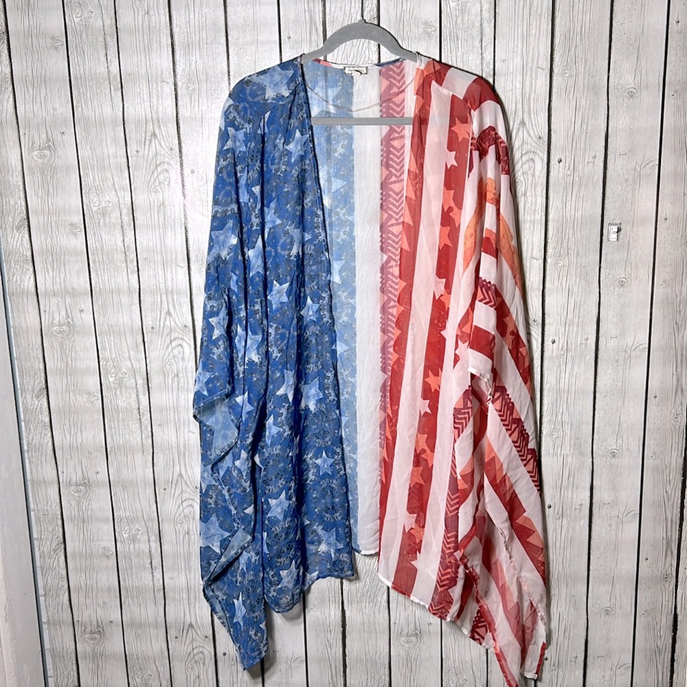 Eyeshadow American print sheer kimono|coverup size 3x